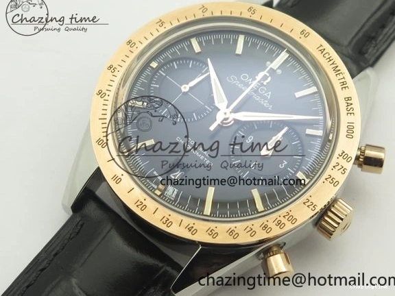 0518 Neat Speedmaster ’57 Co-Axial SS RG OMF 1:1 Best Edition Black Dial On Leather Strap A9300 (Free Leather Strap) 8067